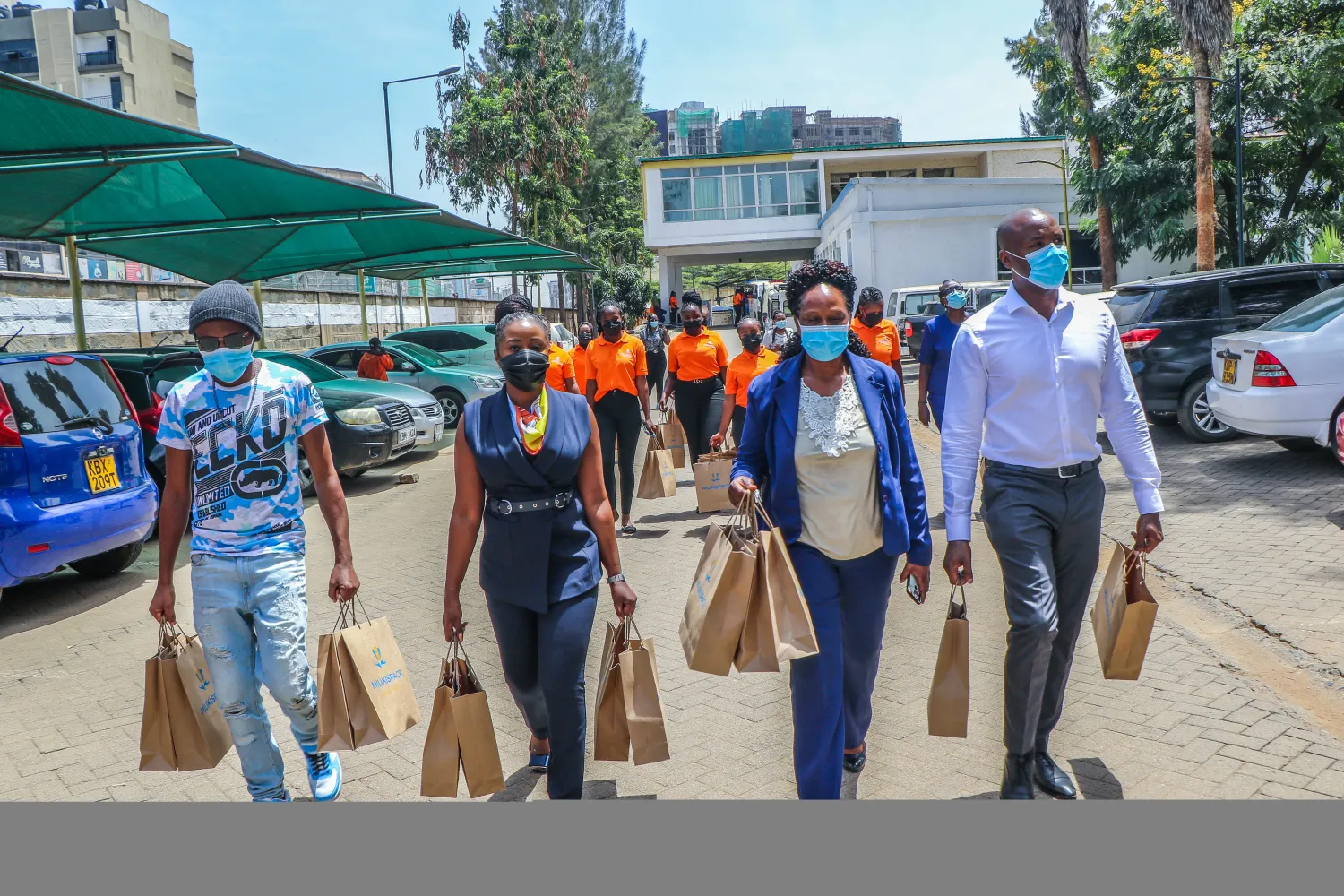 Gift bags handed out from the vehicles