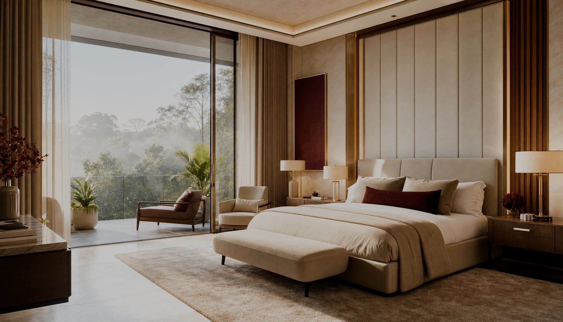 The primary suite of a Manor Ridge villa