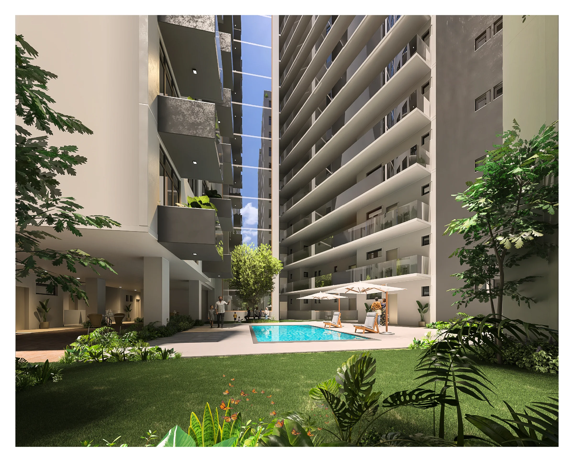 Landscaped courtyard at Opal Suites by MilikiSpace