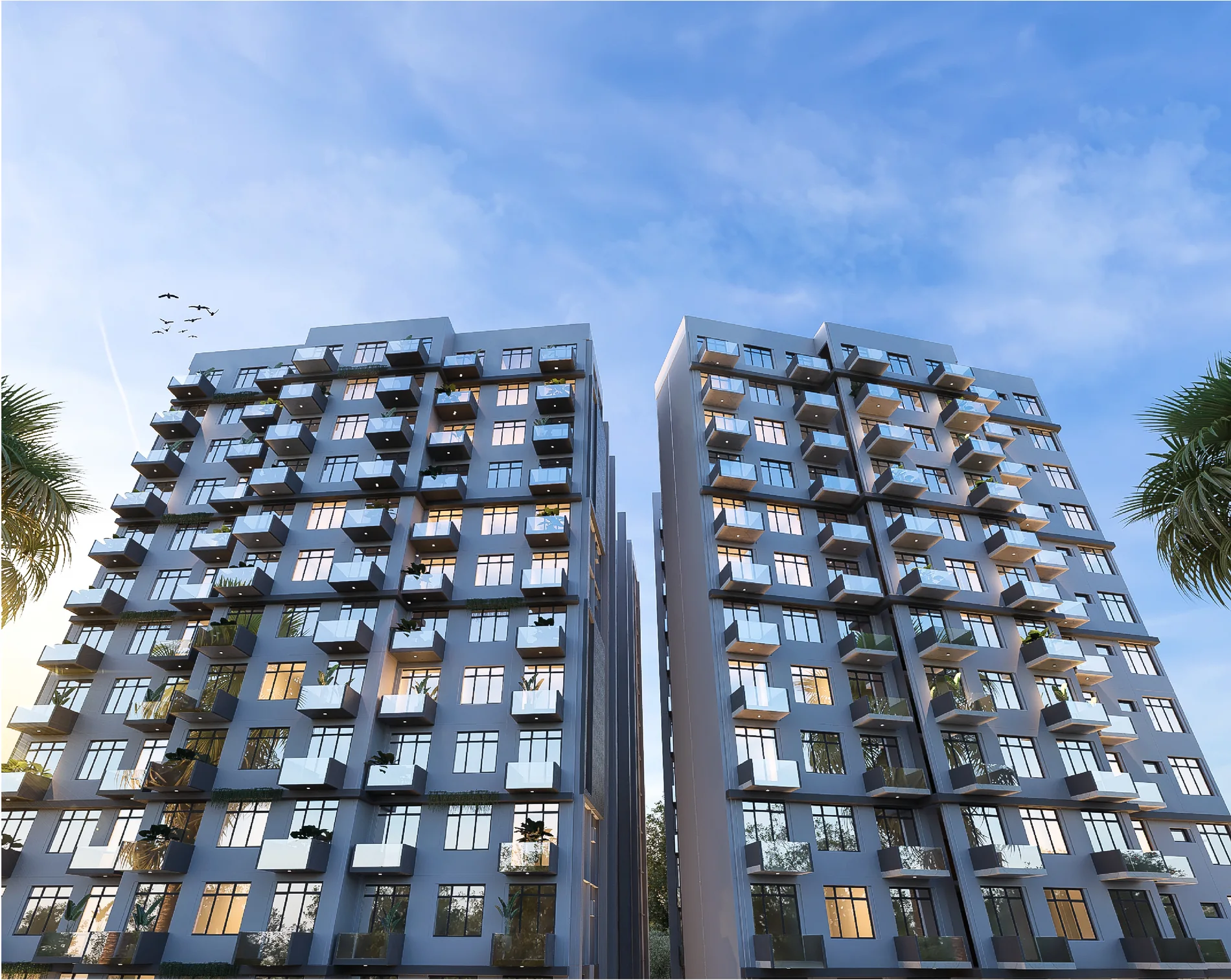 Low-angle view of the Opal Suites balcony facade